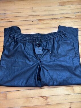 NWT Michel Studio SIZE 24 Black Faux Leather Drawstring Joggers